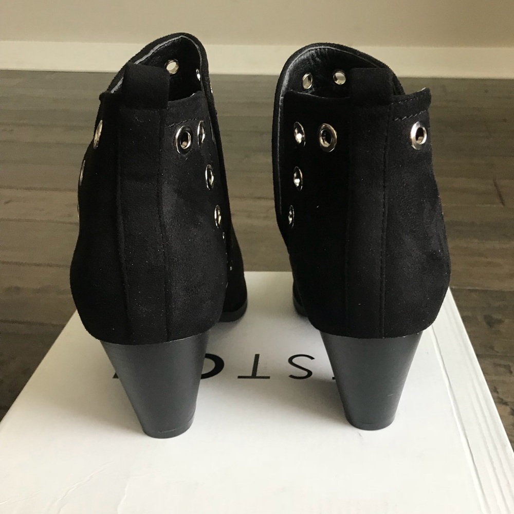 Black V Cut Grommet Suede Booties - Picture 3 of 4